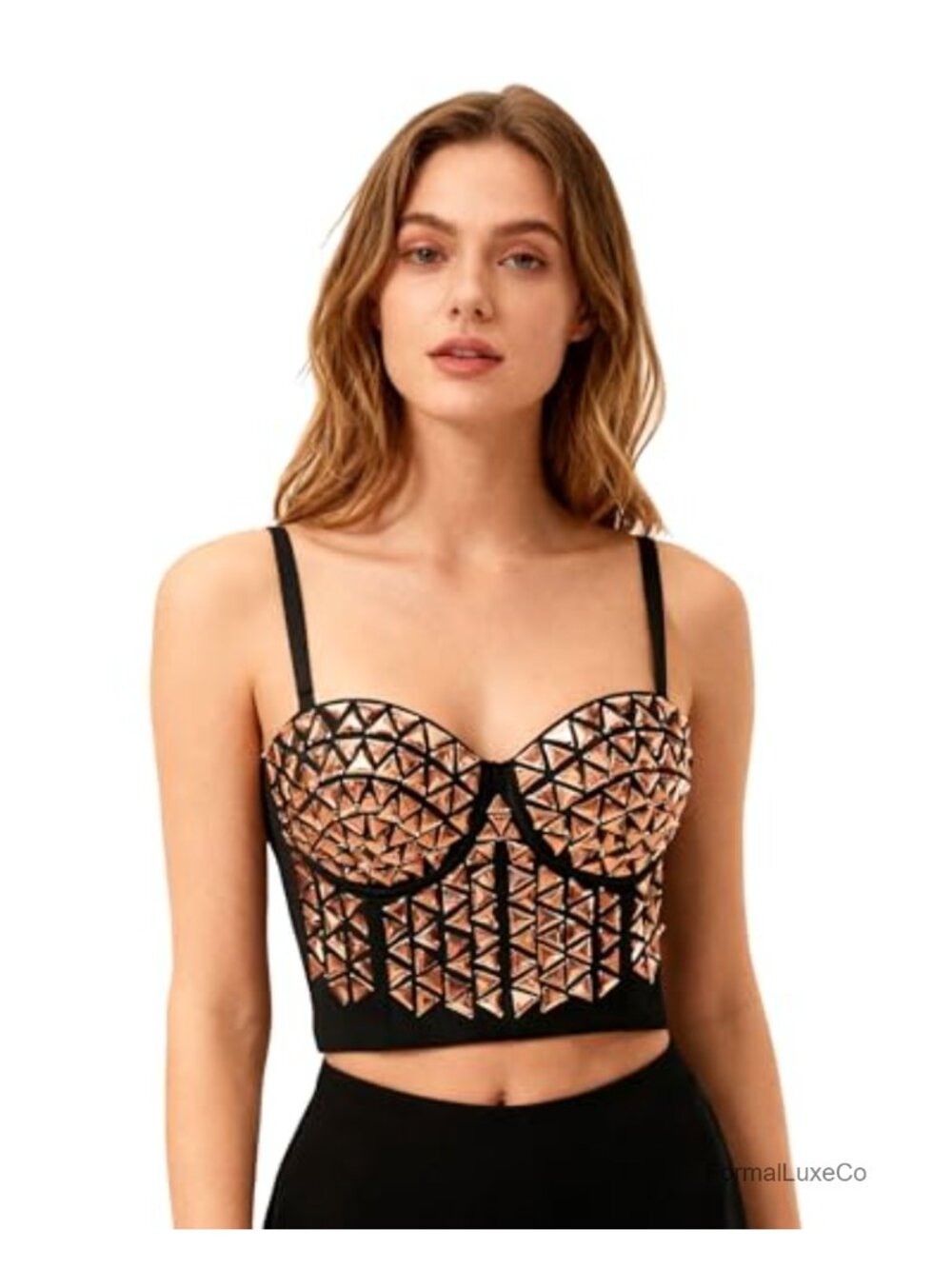 Rhinestone Corset Crop Top Beaded Bustier Dance Stage Party